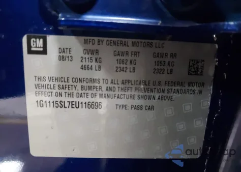 2014 Chevrolet Impala 1Lt из США, поврежденный, VIN 1G1115SL7EU116696